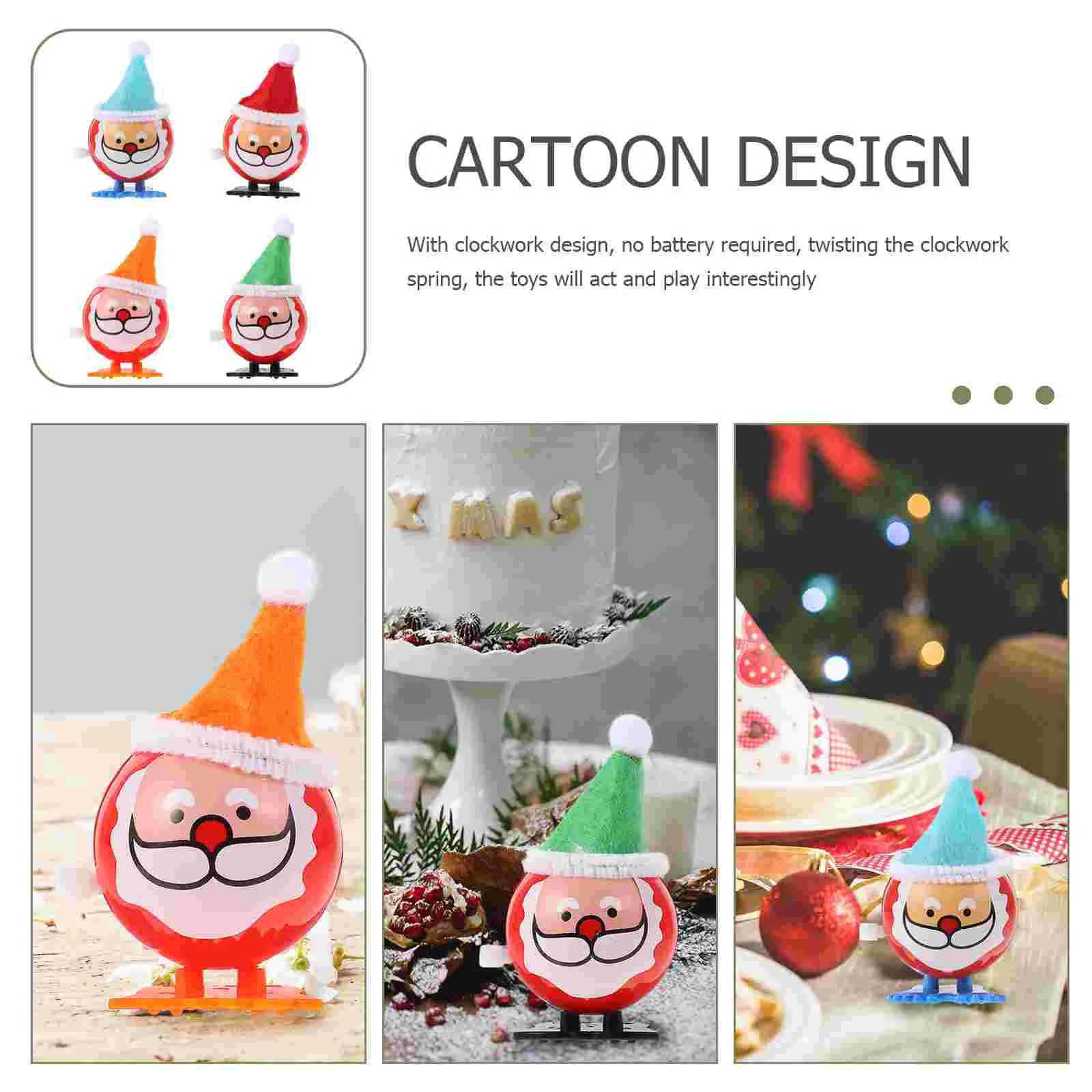 4 PCS Christmas Wind-up Toy Children Xmas Themed Plaything Fun Party Clockwork Kids Funny Winding Festival Sto