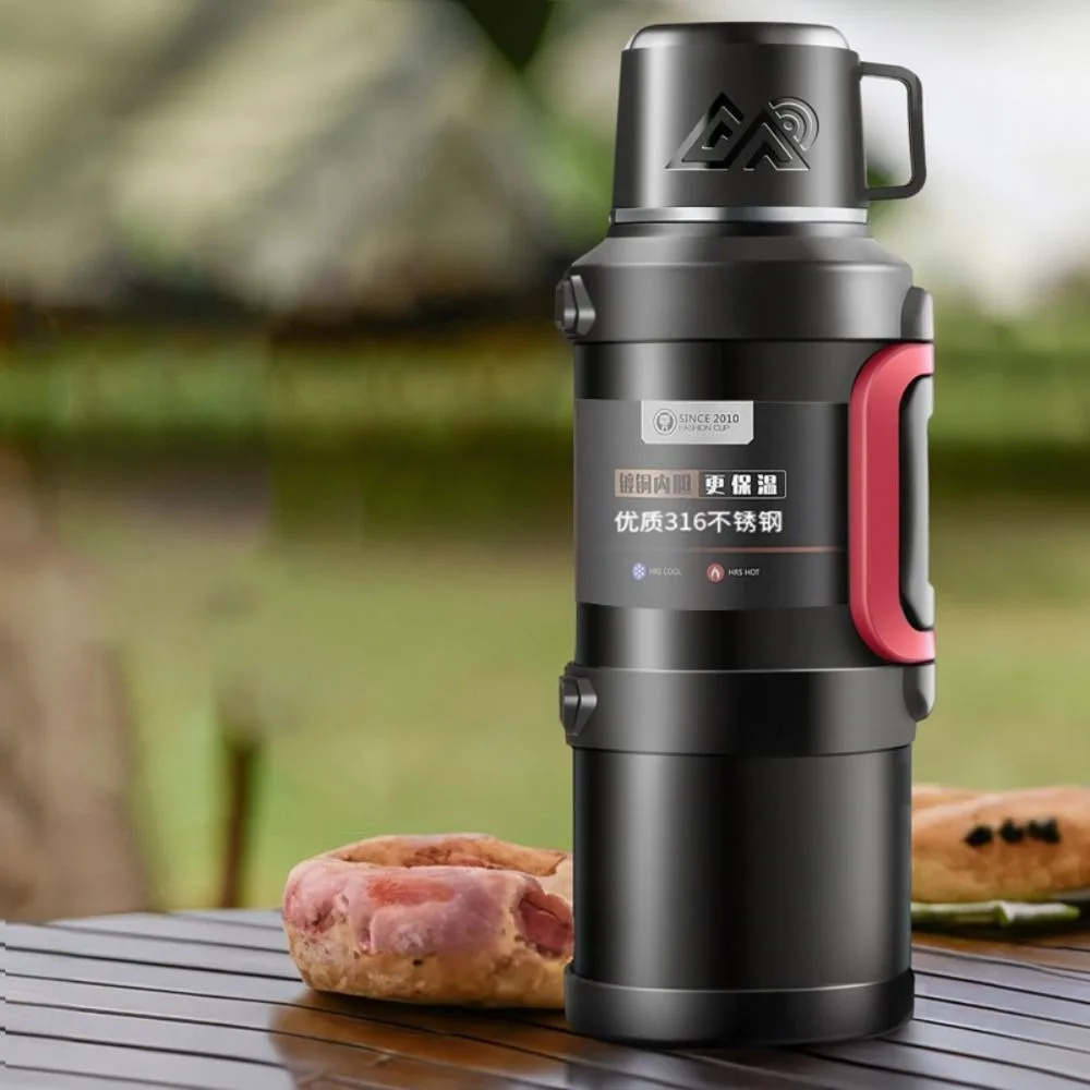 

316 Stainless Steel Travel Thermal Water Bottle Large Capacity with Tea Filter Thermal Mug Foldable Handle Leak Proof