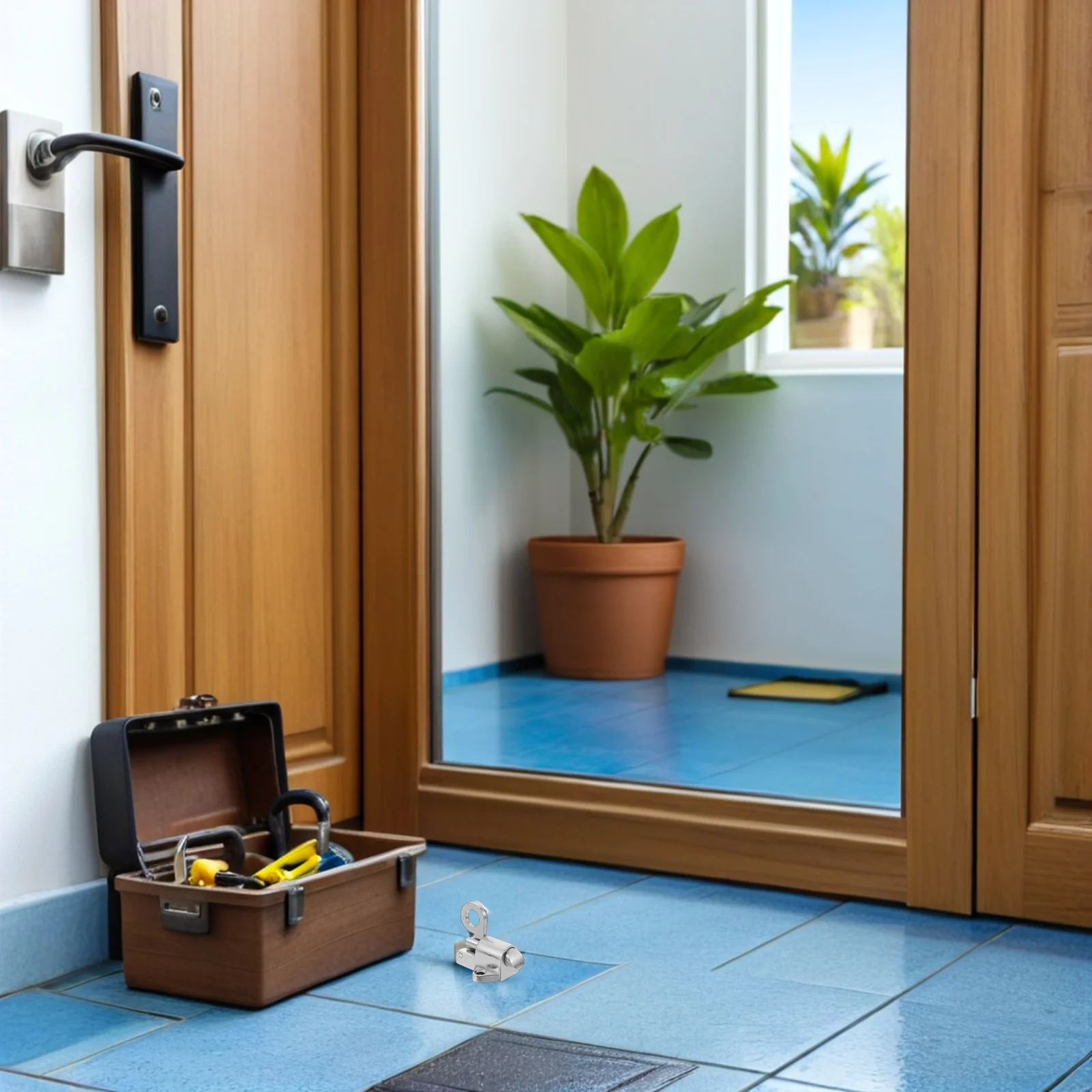 

2pcs Self-Closing Latch Bolt Zinc Alloy Automatic Spring Lock Pull Ring Door Bolt For Bedroom Attic Gate Window Security