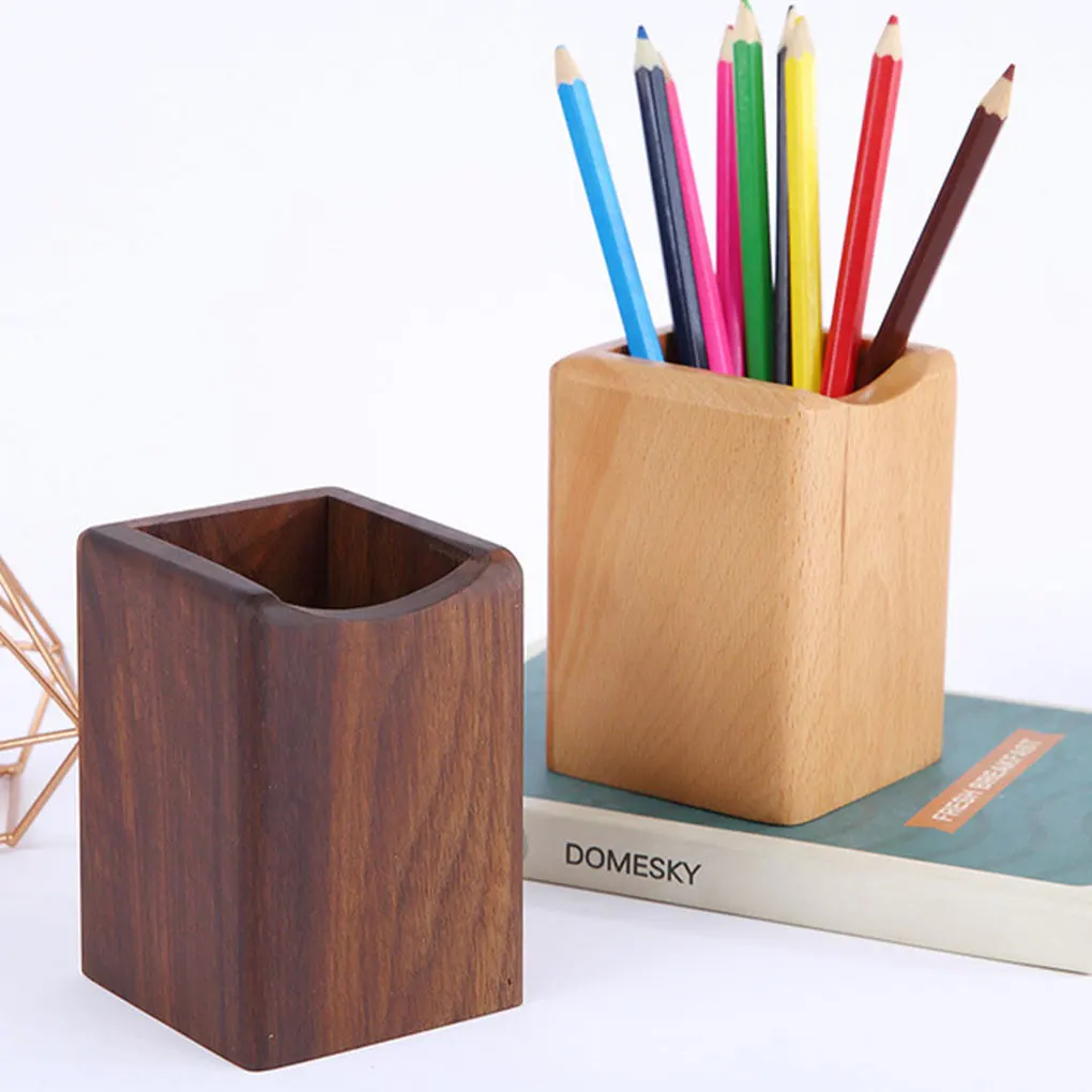 Bamboo Wood Yellow Bamboo Pen Holder Lightweight And Multi-function Desk Organizer Eco-friendly brown