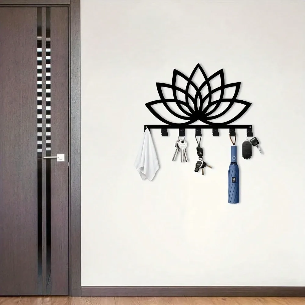 

Металлическая подставка для ключей в форме лотоса, настенная, черная, элегантный декор для дома и офиса, подарок для любителей активного отдыха