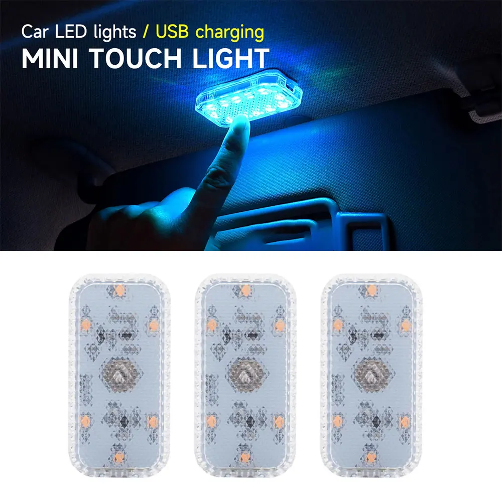 LED Touch Light Mini Wireless Car Interior Lighting Auto Roof Ceiling Reading Lamp for Door Foot Trunk Storage Box USB Charging