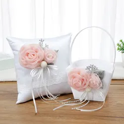 Portable Wedding Flower Basket Home Organizers Ring Pillow Flowerpot With Handle White Romantic Party Decoration Photo Prop