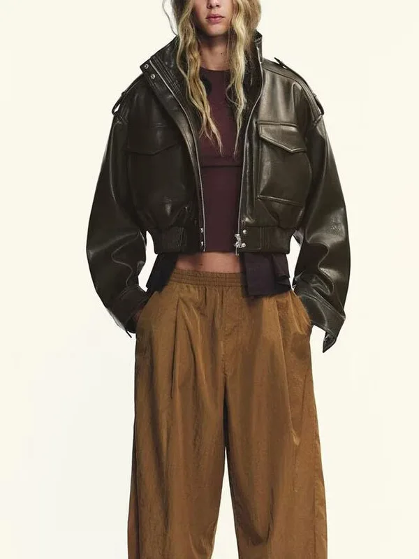 Ele Versatile Lungo Sve Colletto alla coreana Or Capispalla Autunno 2025 Cappotto da donna in pelle Faion come Jaet