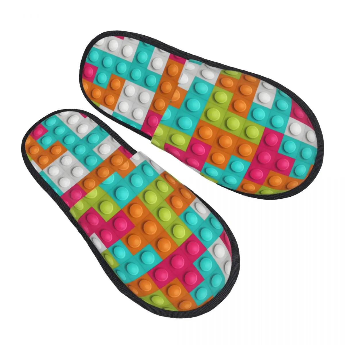 

Colorful Building Blocks Pattern House Slippers Women Cozy Memory Foam Slip On Hotel Slipper Shoes