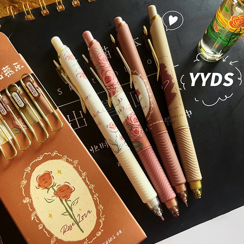 Roses Romance Black Ink Gel Pens Vintage 0.5mm Students Writing Neutral Pens Press Pens Korean Stationery School Office Supplies