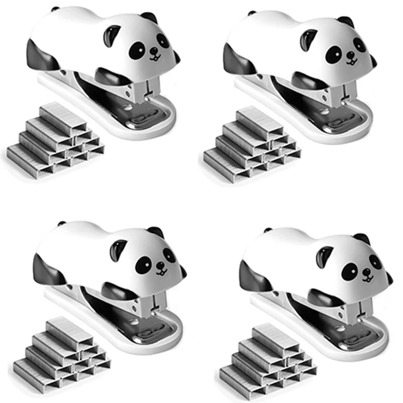 4 ชิ้น Panda Desktop Stapler Stapler สําหรับ 12 แผ่น, เครื่องเย็บกระดาษ 4000 ชิ้นเบอร์ 10 Staple & Built-In Staple Remover