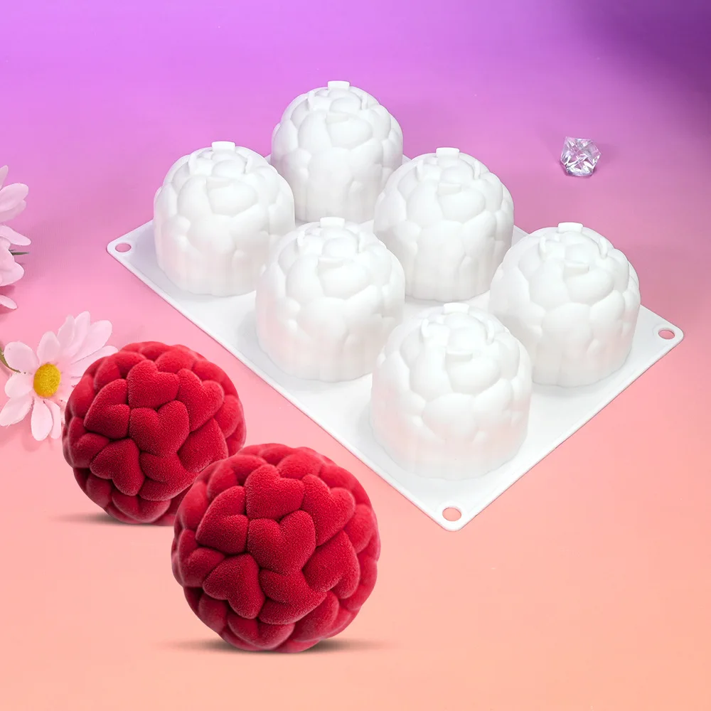 6 Even Love Ball Mousse Mold, Scented Candle Plaster Ornament Silicone Molds DIY Chocolate Cake Making Mould