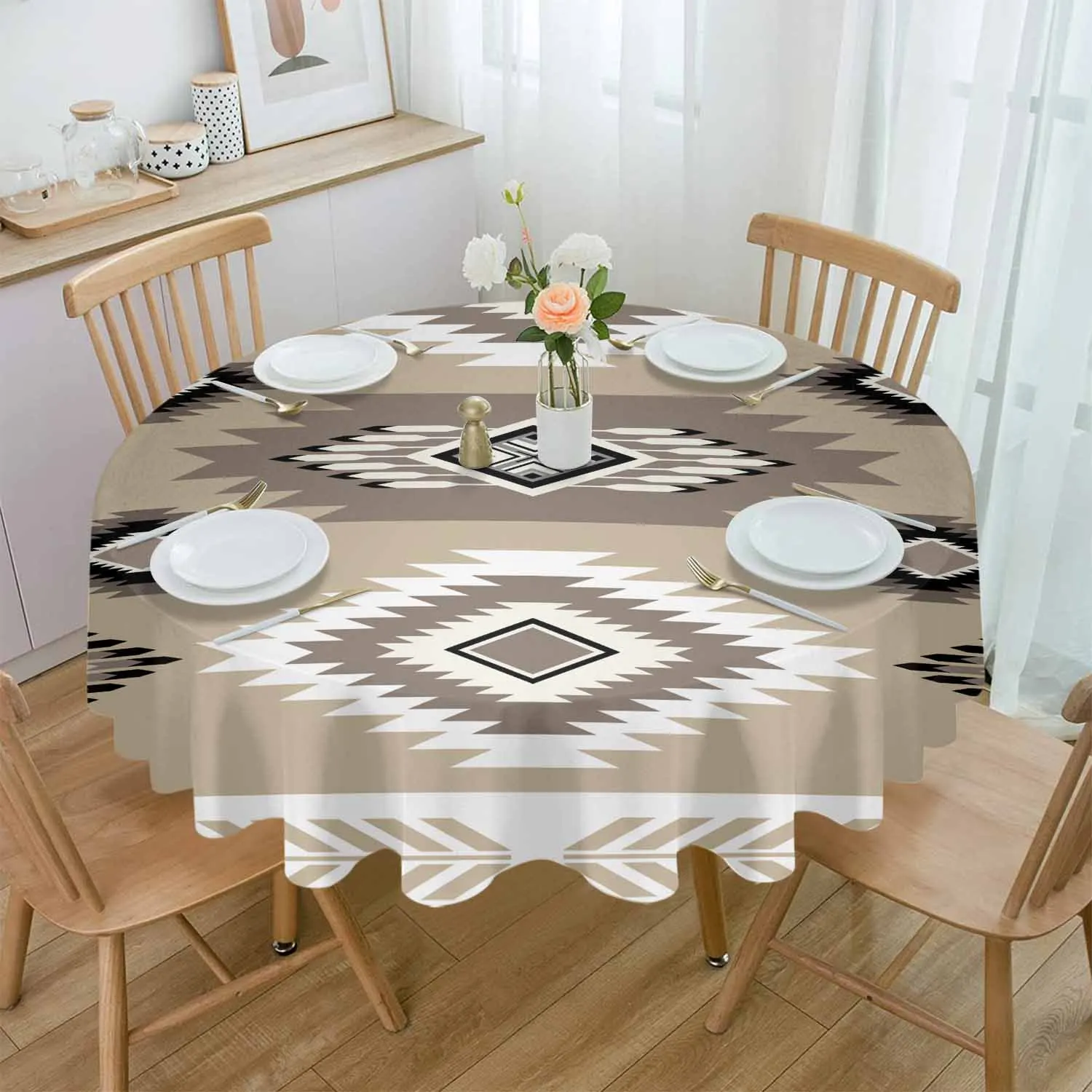 

Bohemian Geometric Decoration Round Table Cloth Festival Dining Tablecloth Waterproof Table Cover for Wedding Party Decor