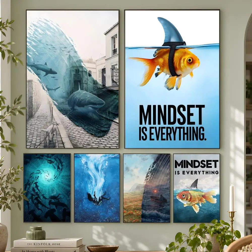 Home Decor Mindset Is Everything Shark Fish Poster Wall Art Home Decor Living Room Bedroom Office Dorm Apartment Gift