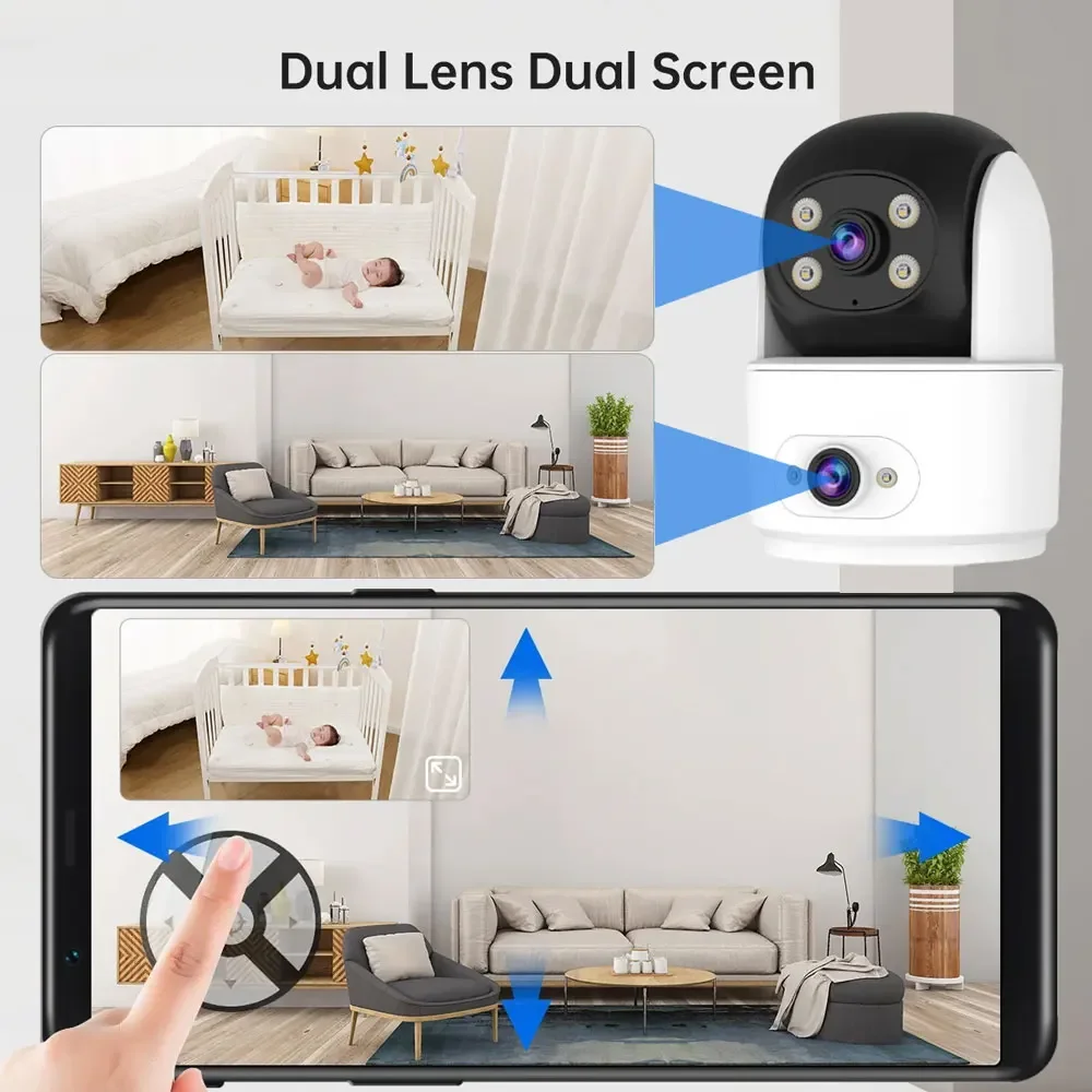 8MP 4K WiFi Camera Dual Screen Smart Home Secuiry Cameras Baby Monitor AP Two-way Audio Color Night Vision CCTV Surveillance Cam