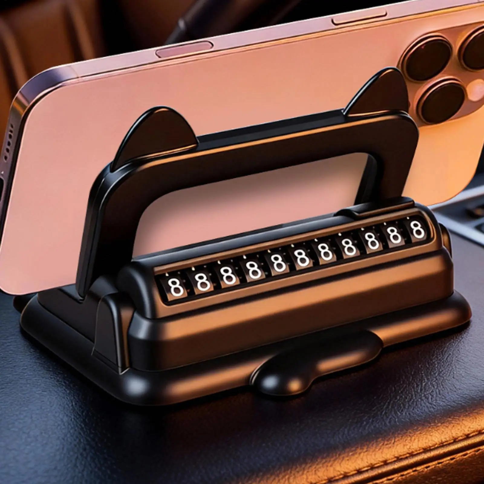 Temporary Parking Number Plate With Phone Holder 2-in-1 Car Dashboard Card & Mobile Stand Magnetic turn Phone Number Display