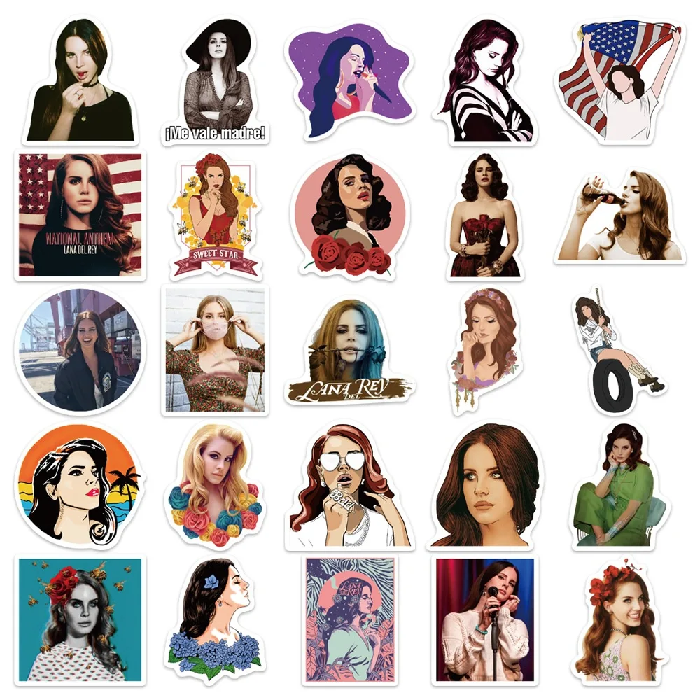 10/50 pçs cantor lana del rey adesivos graffiti decalques à prova dwaterproof água diy telefone copo capacete scrapbook skate adesivo brinquedos clássicos