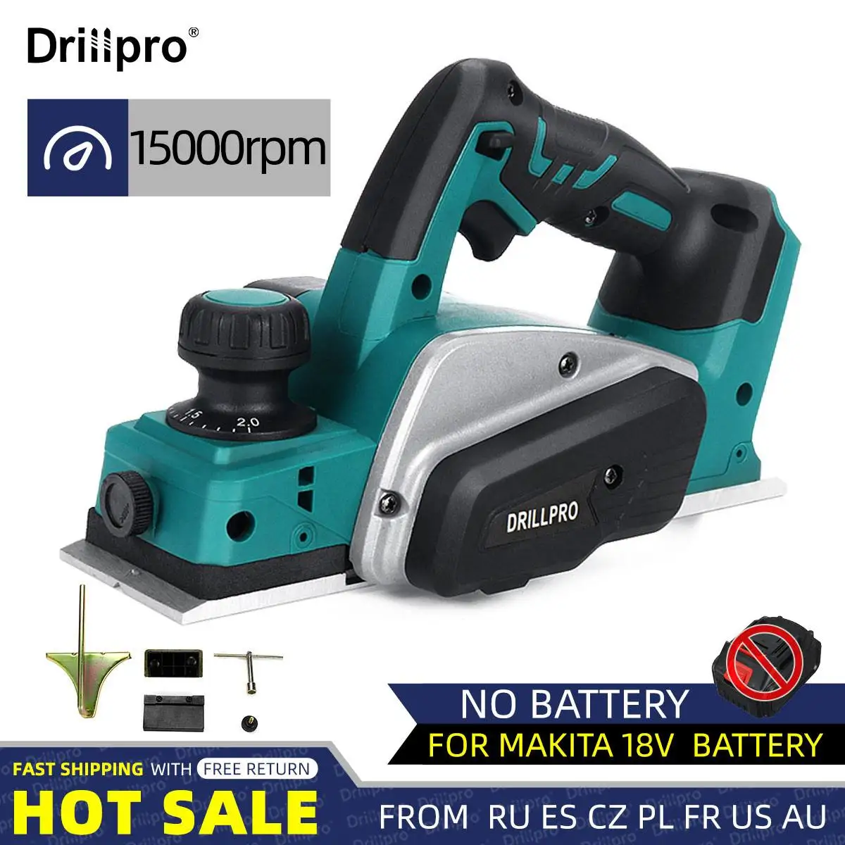 Drillpro 18V 15000r/min akumulatorowa maszyna do strugarki elektrycznej z kluczem ręcznym do akumulatorów Makita 18V cięcie drewna