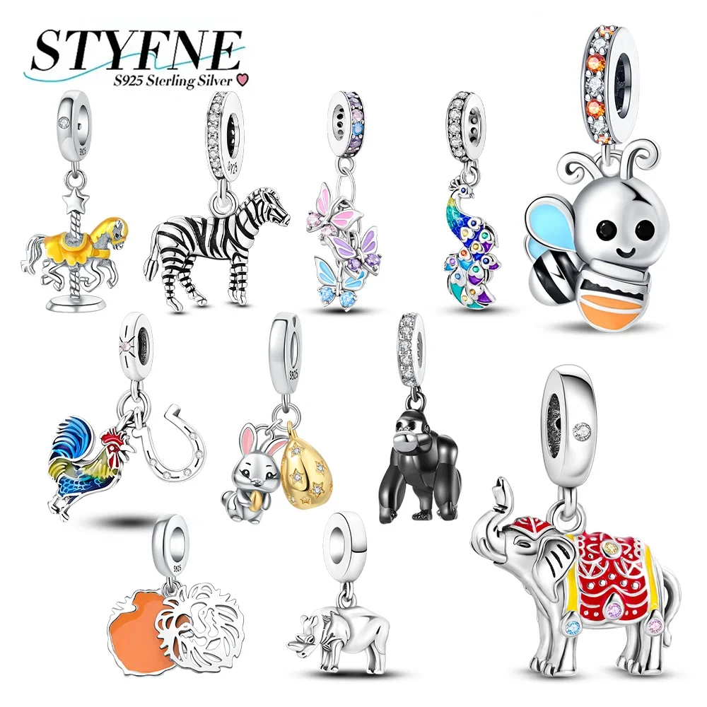 

Exquisite Elegant Women Jewelry Beads DIY Gifts Accessory Silver 925 Elephants Bees Rabbits Butterflies Peacock Bracelet Charms