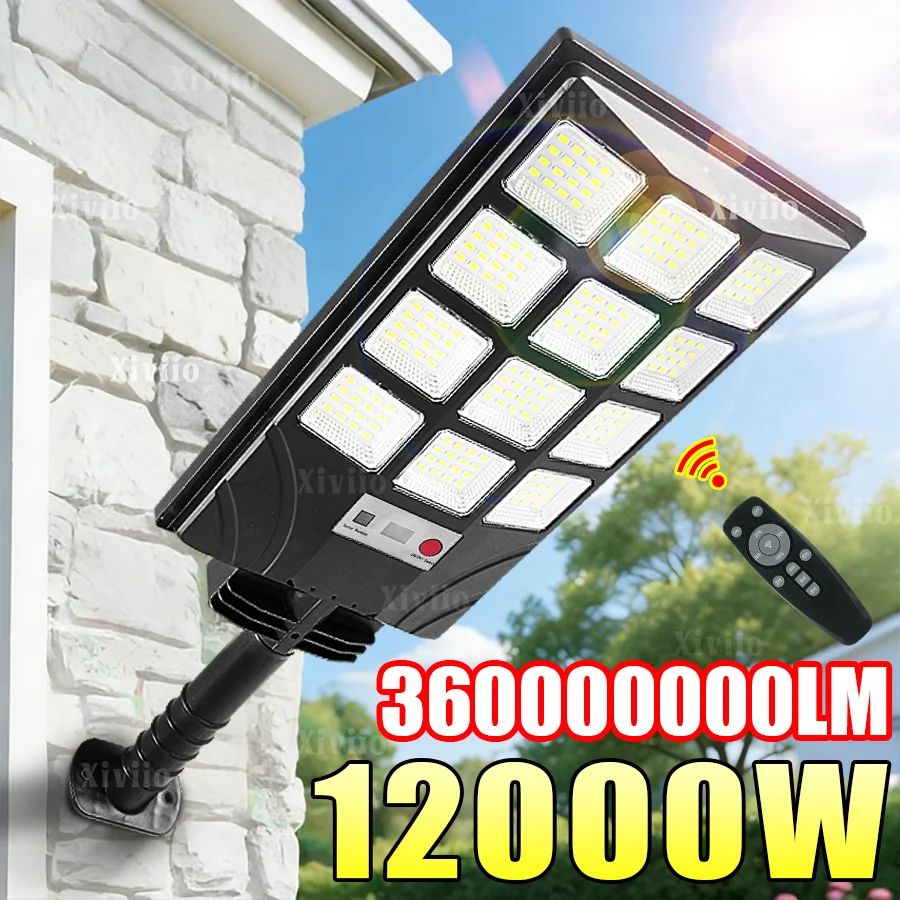 

Ультра мощный светодиодный солнечный уличный светильник 12000 Вт с датчиком движения, солнечные уличные фонари, IPX67 водонепроницаемый супер яркий солнечный садовый светильник, гараж солнечный настенный светильник