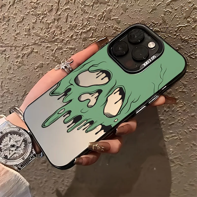 

Чехол для мобильного телефона в форме флюидного черепа для iPhone 16, 15, 14, 13, 12, 11 Pro Max Plus с матовой задней панелью для защиты от падения