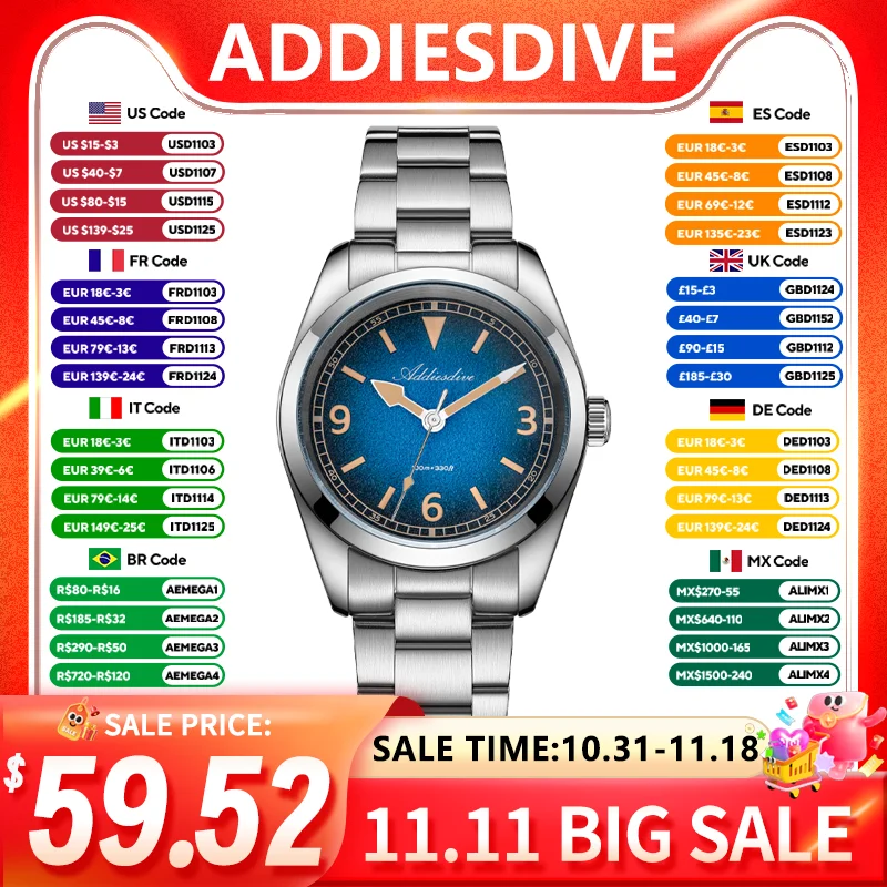 ADDIESDIVE 2026 Men's Quartz Watch Round Wristwatch 316L Stainless Steel Sapphire Glass 100M Waterproof Classic Watch AD2554