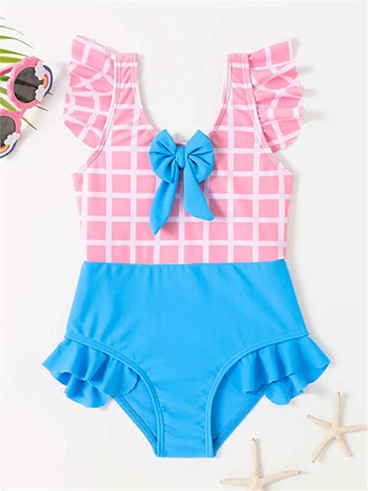 Girls Kids Swimsuit One Piece Ruffle Sling Bow Bodysuit Swimwear Monokini Summer Children Beachwear Bathing Suit Swimming Suit's