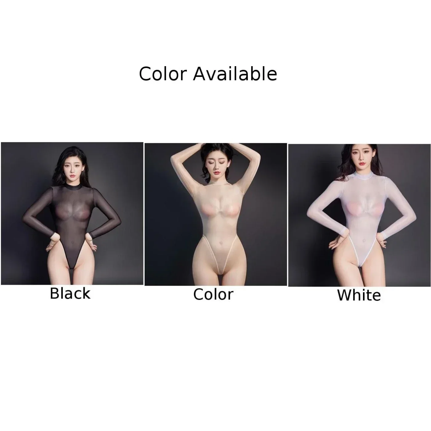 Women Bodycon Bodysuit Oil Shiny Lingerie Sheer See-Through High Cut Teddy Thong Nightwear Transparent Erotic Night Club Wear 