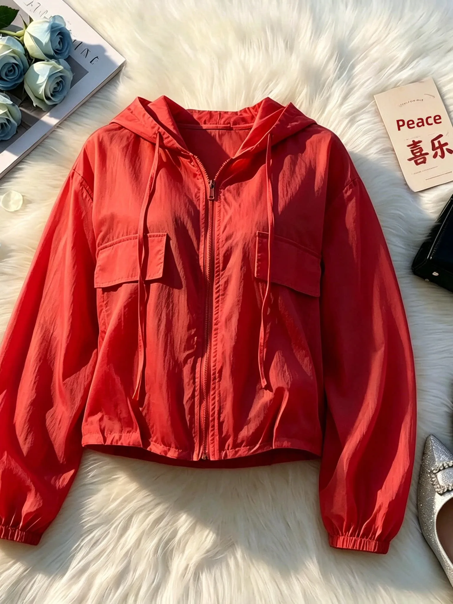 

Summer Lightweight Breathable Hooded Open Cardigan Women's Loose Lazy Style Slimming Sun Protection Outerwear Versatile Casua...