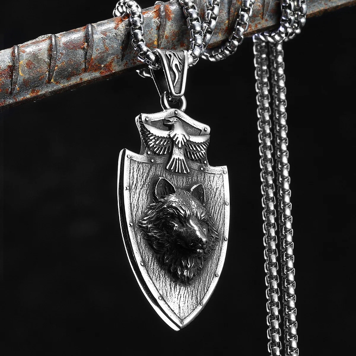 Wolf Eagle Shield Patron Saint Men Necklaces Stainless Steel Pendant Chain Women Punk Fashion Jewelry Accessories Gift Wholesale