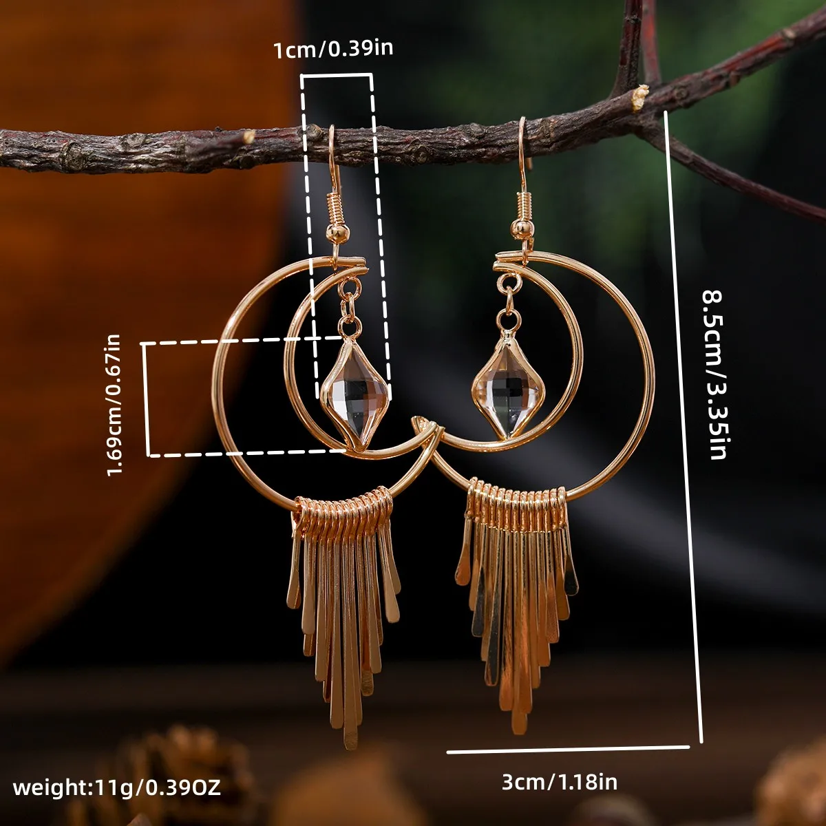 Classic Design Moon Tassel Earrings for Women Vintage Gold Color Ear Ornament Ladies Jewelry Earrings Rhinestone