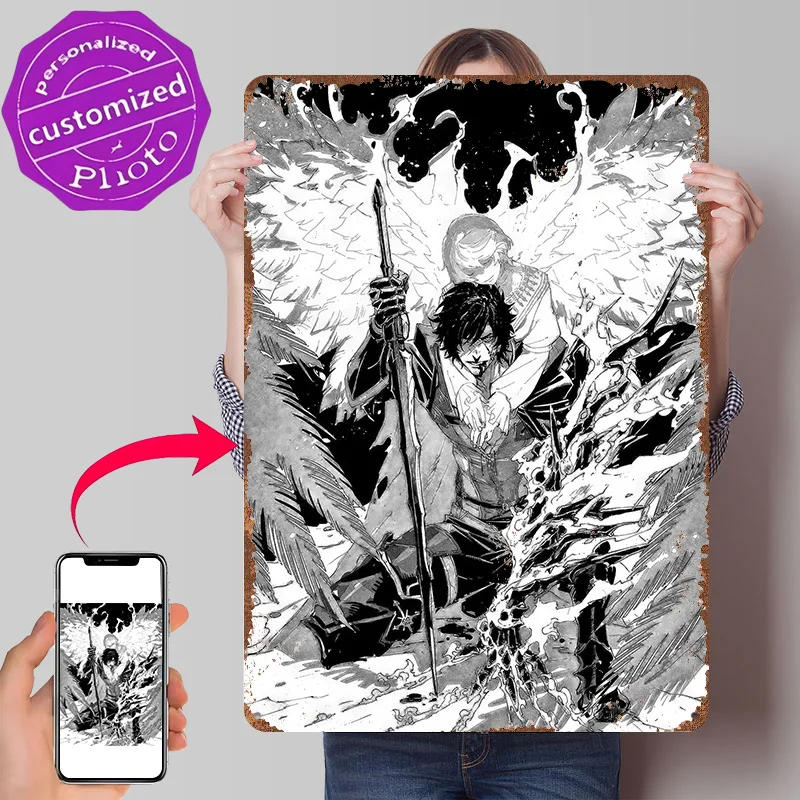 Angel Embracing a Knight With Sword Poster Retro 3D Printed Metal Signs Customized Wall Hanging Gift for Aesthetic Room Decor
