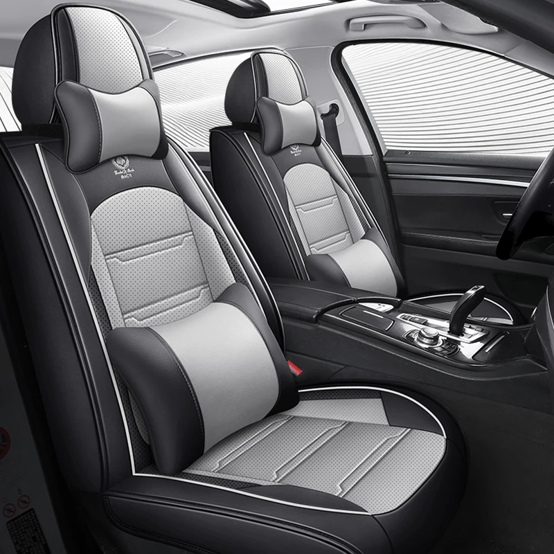 

Front Row Double Seat, Luxurious Pu Leather Full-Cover Car Seat Covers, Universal, Breathable and Refreshing, Not Stuffy, Suitable for All Seasons, Easy to Clean and Maintain, Fits the Seats Well, Paired with Luxurious and Comfortable Headrests and Lumbar