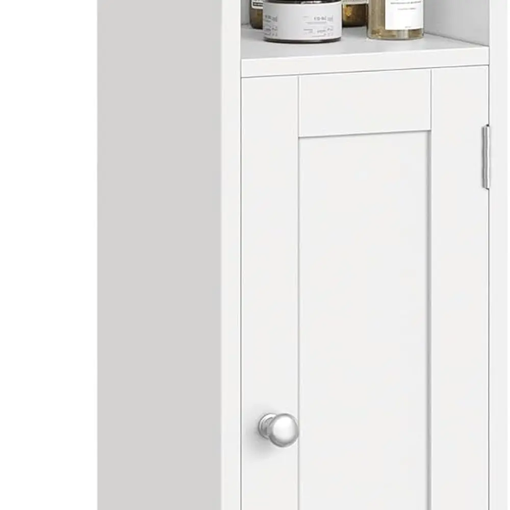 

Compact Corner Storage Cabinet with Door, 7.9x7.1x31.5, Slim Toilet Paper Stand, Adjustable Shelves, Ideal for Bathrooms and Sma