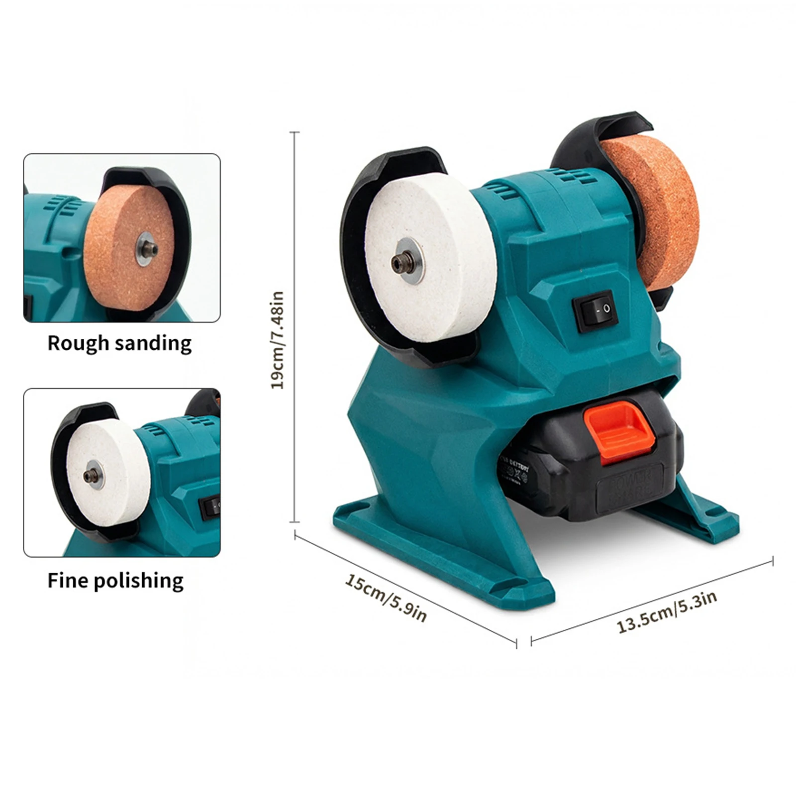 21V Cordless Electric Bench Grinder 5500RPM Dual Wheel Grinding Machine Polisher Sander Tool for Knife & Steel Polishing view 6
