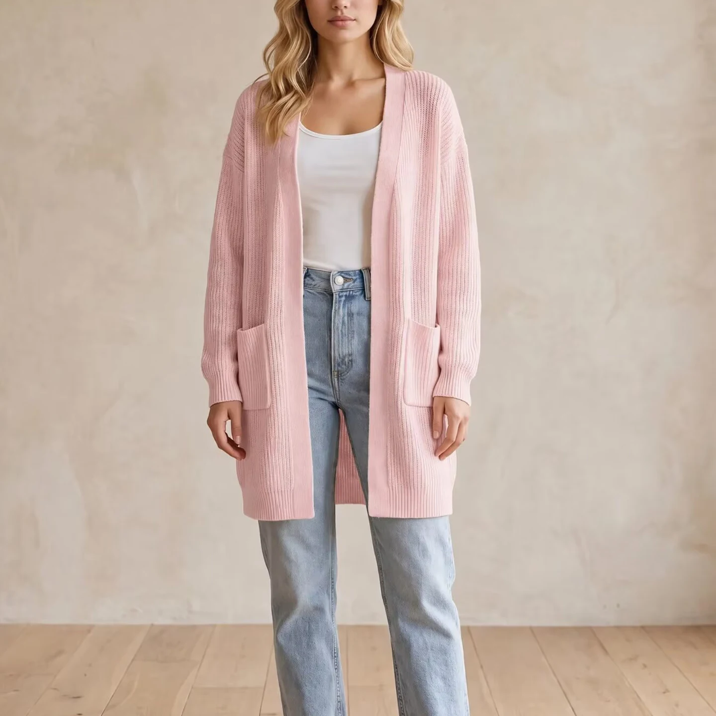 Women's Casual Style Long Sleeve V-Neck Double Pocket Multi-Color Open Cardigan Coat Spring Summer Fashion Outerwear