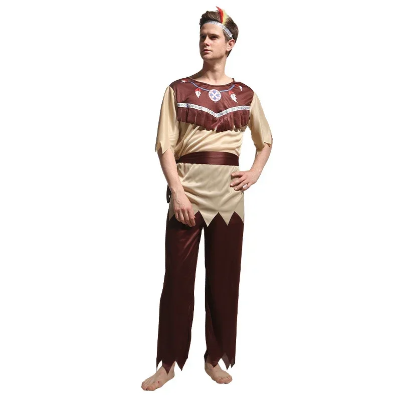 Indian Performance Women Costume Cosplay Halloween Adult Male Indigenous Primitive Savage Clothes MN9