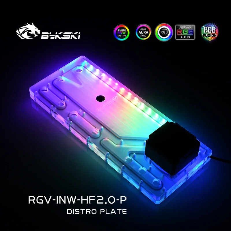 Bykski Distro Plate For INW H-Frame2.0 Case,Acrylic Waterway Board Reservoir Pump For PC Cooling 12V/5V RGB SYNC,RGV-INW-HF2.0-P