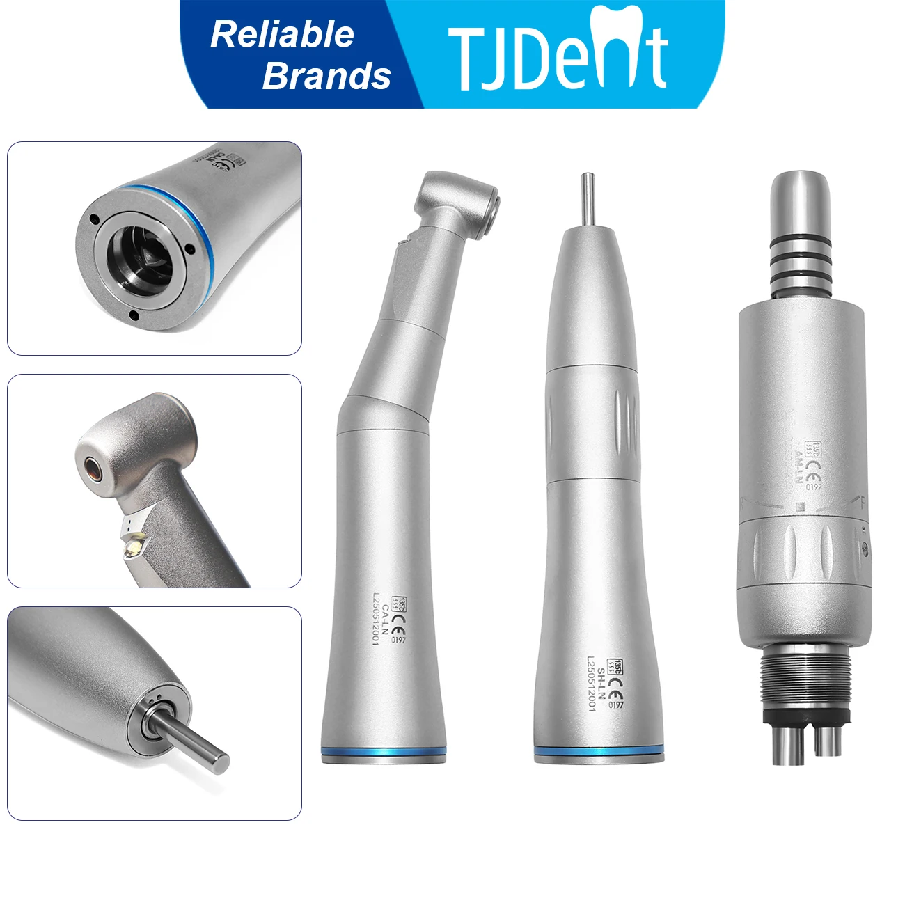 TJDent Dental LED 1:1 Handstück-Kits mit niedriger Geschwindigkeit, Zahnmedizin, Luftturbine, gerader Winkelstück-Luftmotor, innerer Wasserspray, 2/4 Löcher