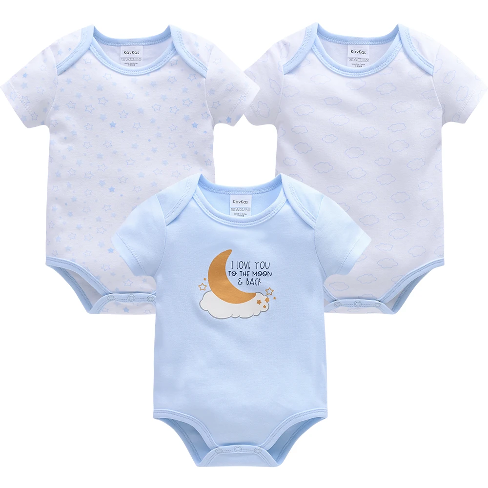 Kavkas 3 Pcs/lot Baby Boy Bodysuit Cartoon Print 100% Cotton Newborn Clothes 0-12 Months Short Sleeve Summer Clothing