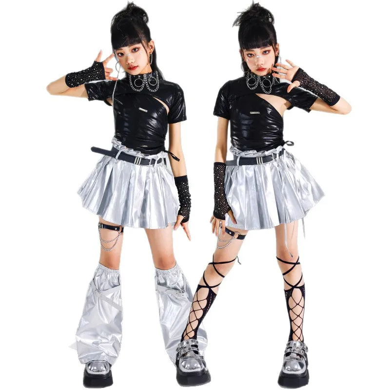 ملابس رقص الجاز Kpop مرحلة الأداء الفتيات ملابس الأطفال العصرية البدلة مشرق المحاصيل الأعلى السراويل الاطفال عرض الرقص زي #5