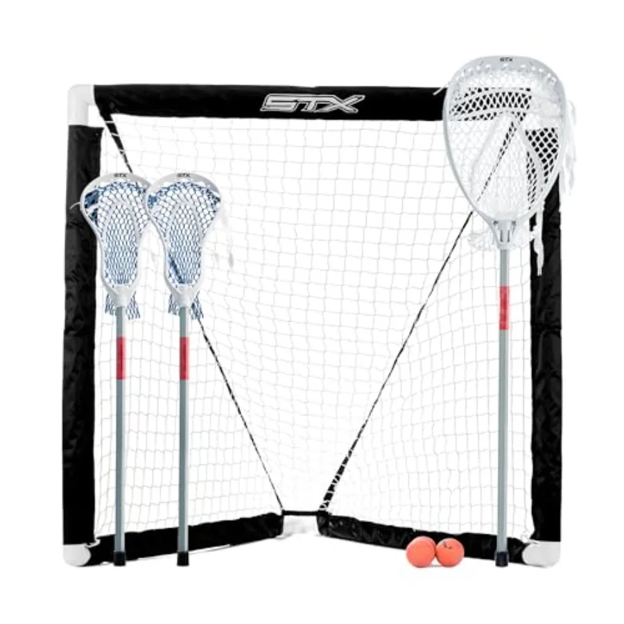 

Fiddle Three Player Game Set with Two Field Player Sticks One Goalie Stick Mini Goal and Balls White/Grey