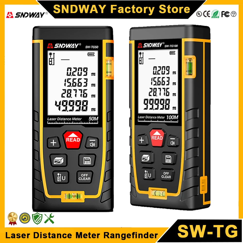 SNDWAY Laser Distance Meter Digital Rangefinder Mini Laser Tape Measure Range Finder Professional M/In/Ft Laser Measuring Meter