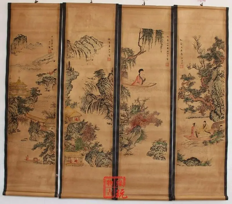 

China scroll painting Four screen paintings Middle hall hanging painting