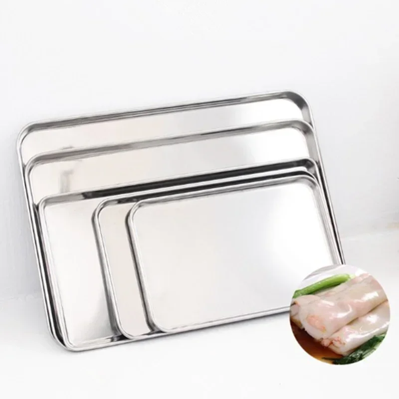 Rectangle Steamed Sausage Noodles Storage Trays Stainless Steel Fruit Dish Restaurant Hotel Kitchen Pastry Food Baking Plates