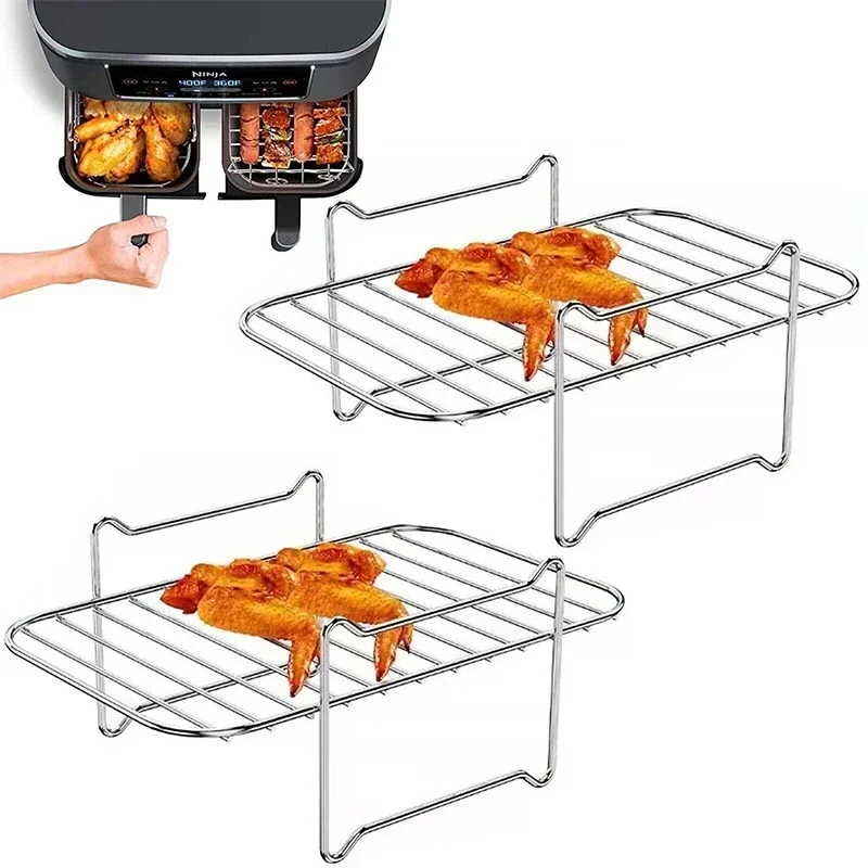 

Kitchen Grill Air Fryer Rack for Ninja Dual Air Fryer with Barbecue Sticks for Double Basket Air Fryers Oven Microwave Baking
