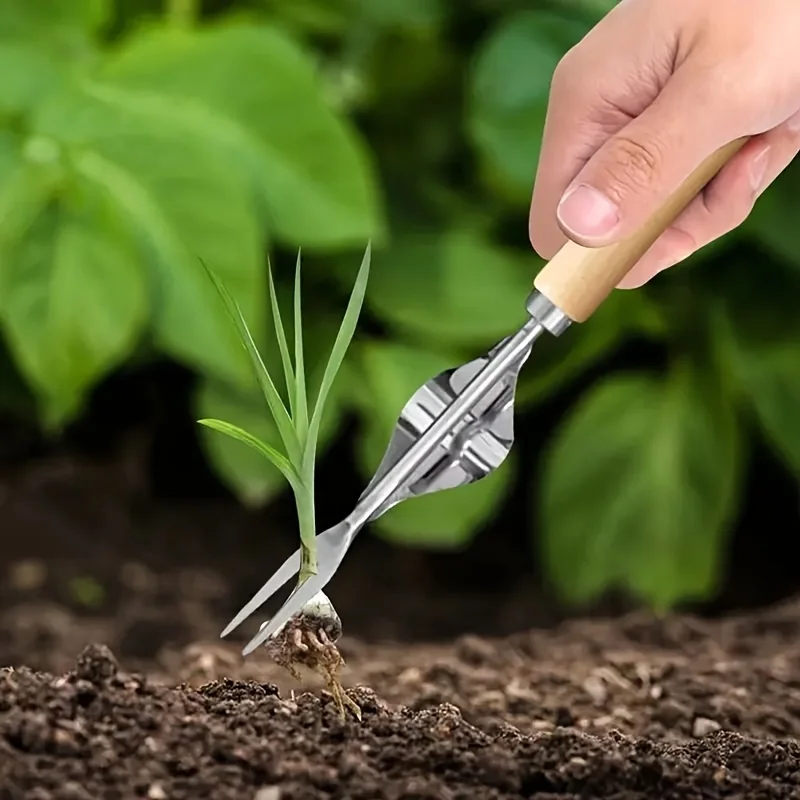 1 Multifunctional Ergonomic Stainless Steel Weeding Tool: Easy to Remove Weeds and Dandelions, Wooden Handle Weeding Shovel