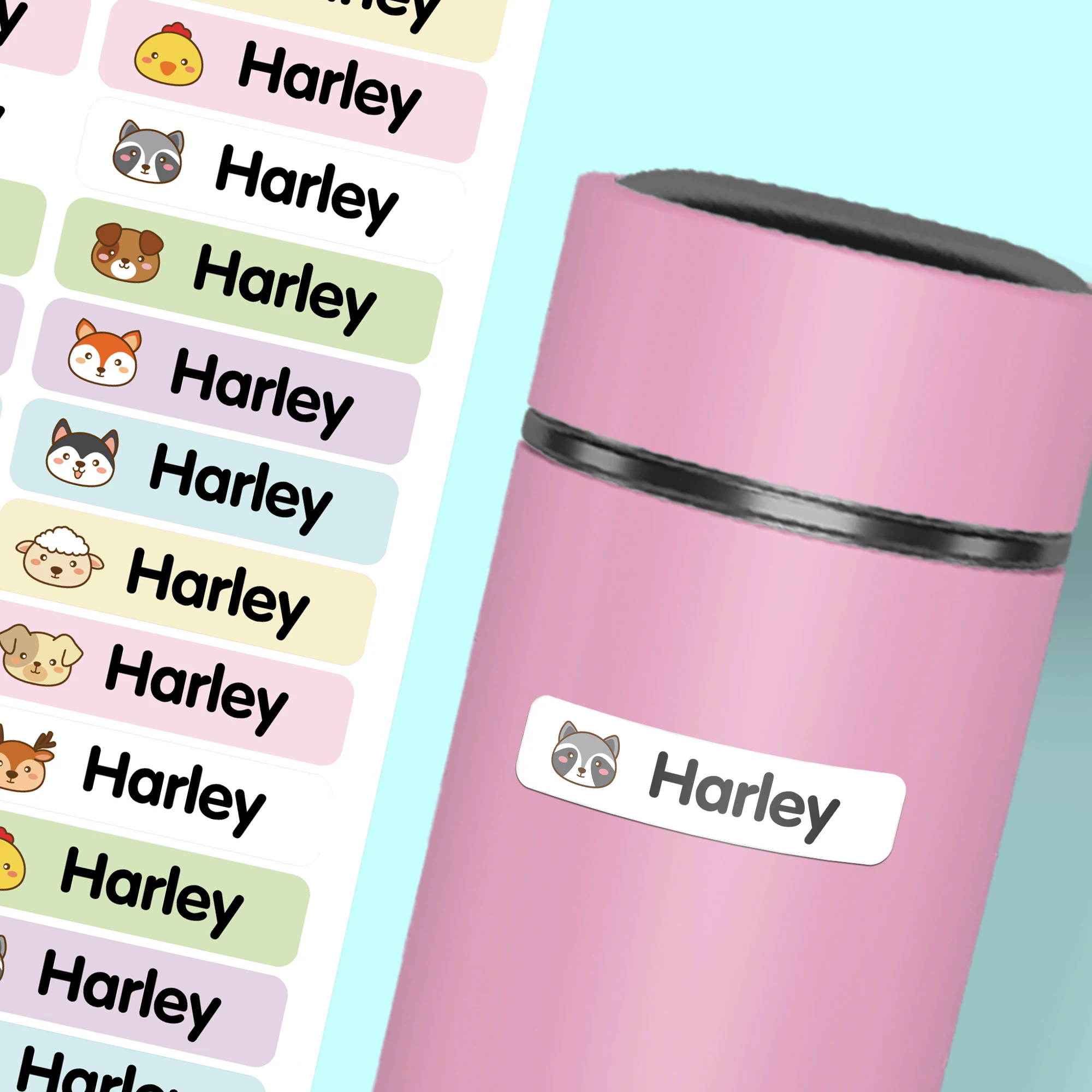 Personalized Name Tags Cute Animal Stickers Labels Waterproof Custom Name Tags For Kids Daycare School Camps Organization