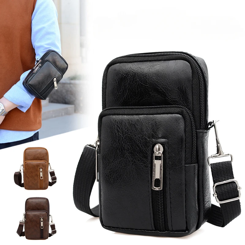 

Fashion Men Multi-function PU Leather Fanny Waist Bag Casual Mobile Phone Purse Pocket Male Outdoor Travel Sports Belt Bum Pouch