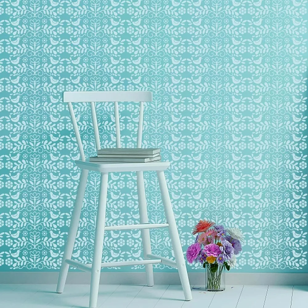 Folk Flowers Painting Stencil 11.81x11.81 Inch Reusable DIY Art and Craft Stencils Floral Templates for Painting on Wood Fabric