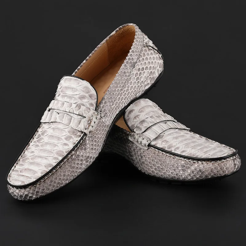 Men's genuine leather one-pedal lazy shoes casual daily rubber sole python leather men's shoes factory