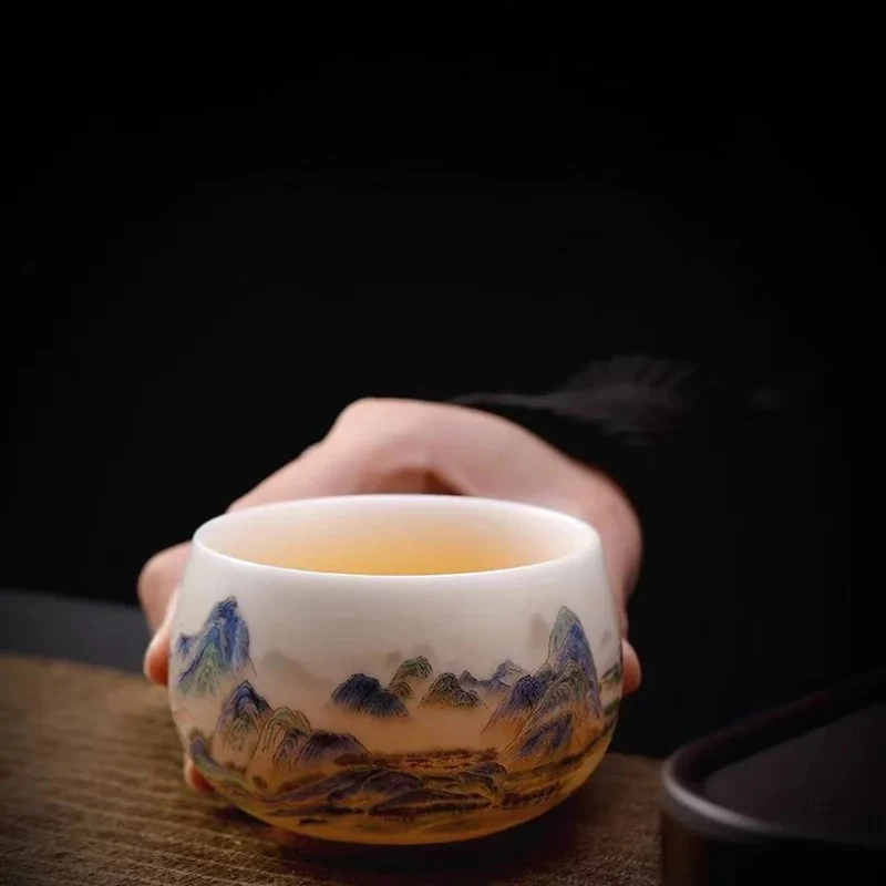 Tragbare exquisite Lammfett Jade weiße Porzellan Teetasse handgemachte Keramik Teetasse individuelles Teeset Persönliche Master Cup