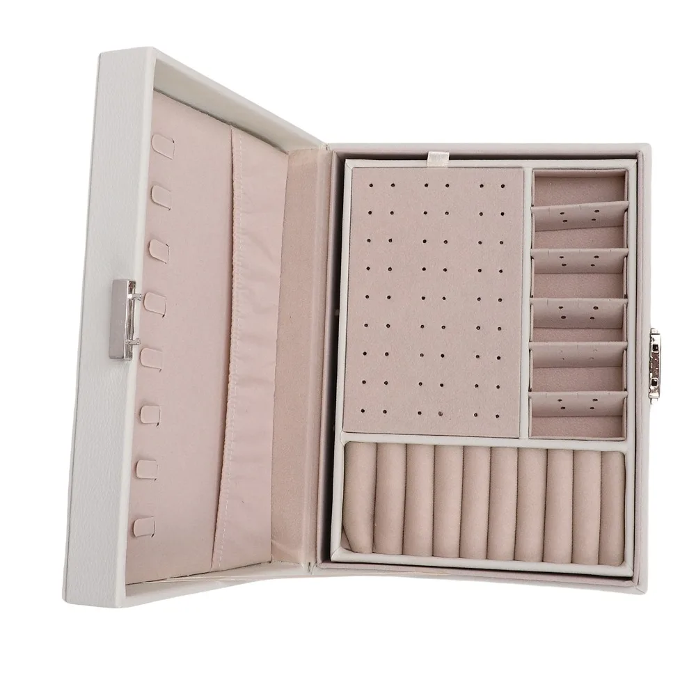 1pcs Portable 2 Layer Jewelry Storage Box PU Leather Lockable Jewelry Organizer Box Jewelry Display Case For Women