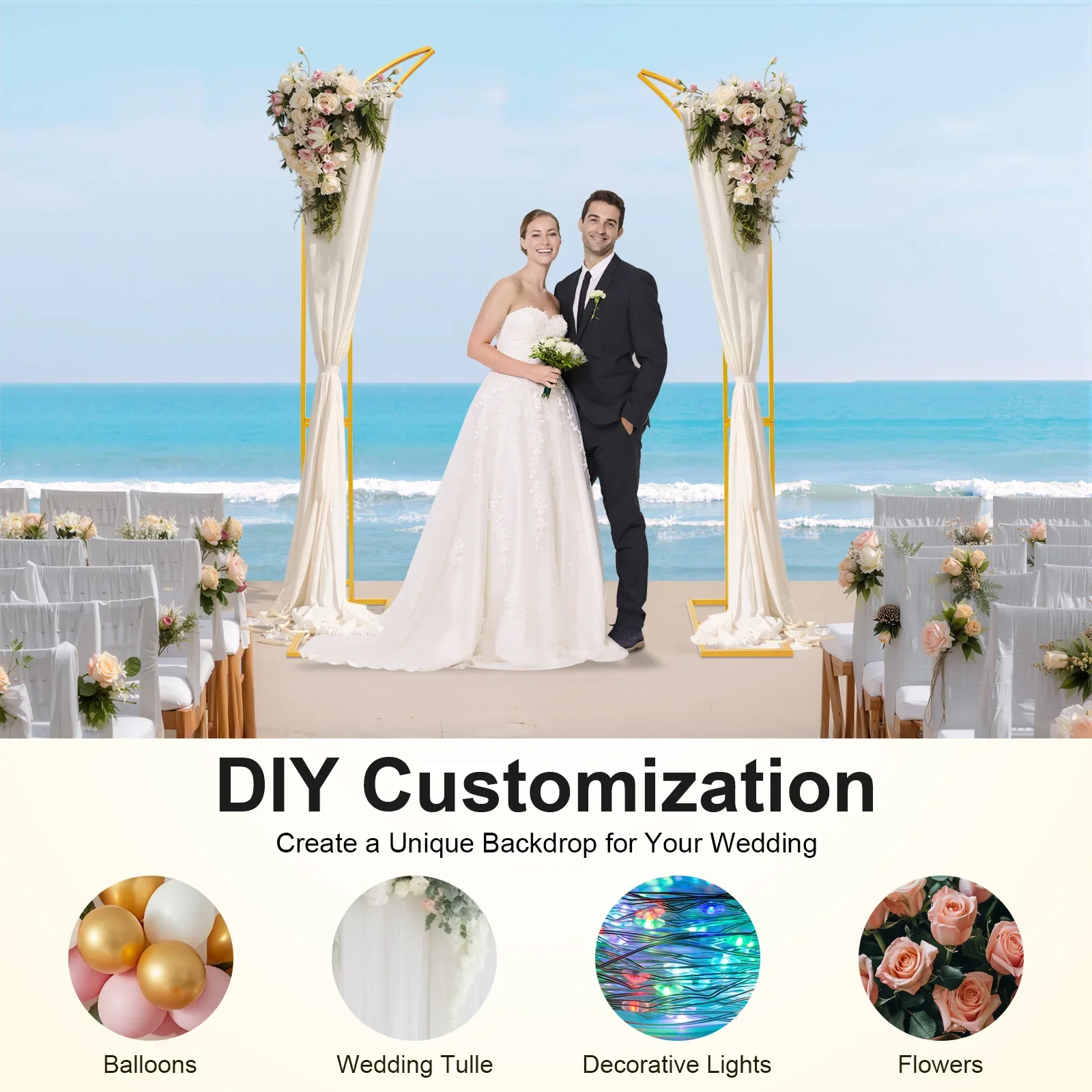 حامل خلفية على شكل قوس لحفلات الزفاف، حامل خلفية على شكل قوس DIY للحفلات والحفلات، قطعتان من حوامل الزفاف المنحنية